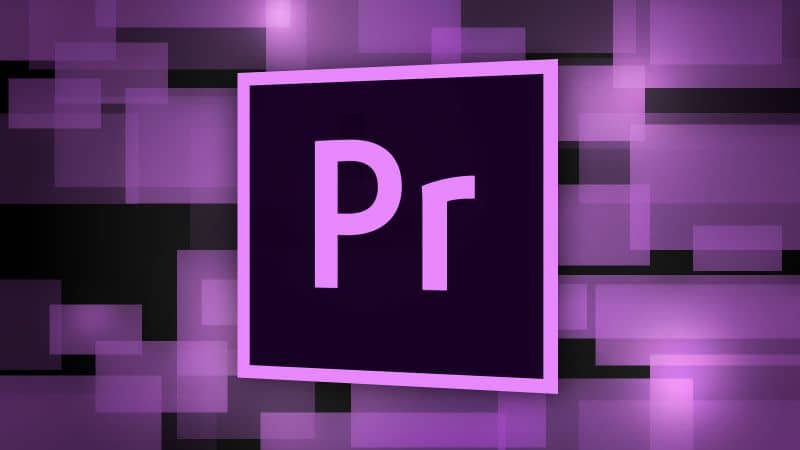 Adobe premiere logo and purple and black background