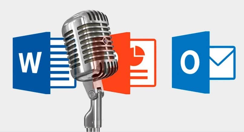 A microphone, Word and Outlook icons