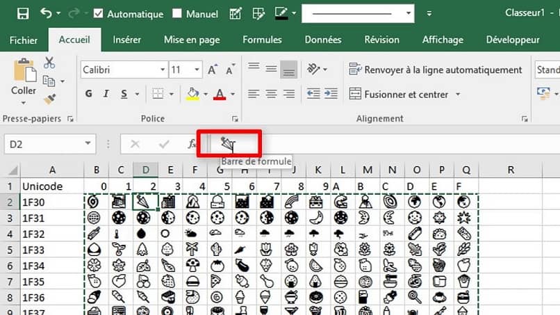 Excel spreadsheet with emojis