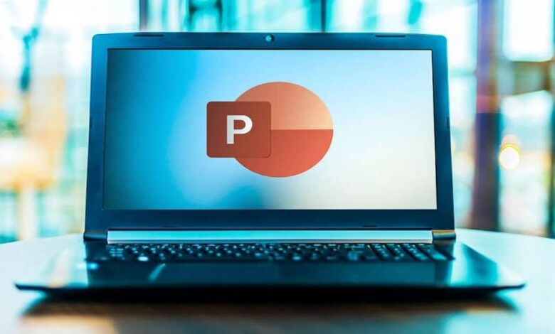 powerpoint logo on laptop