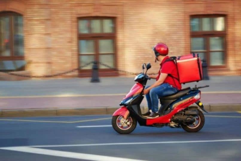 red delivery motorbike