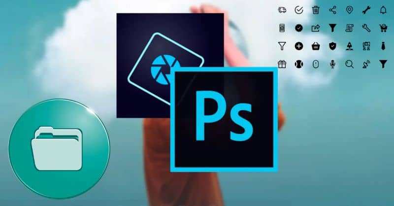 Photoshop logo, green folder icon