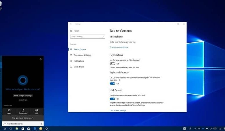 Settings to talk to Cortana in Windows 10