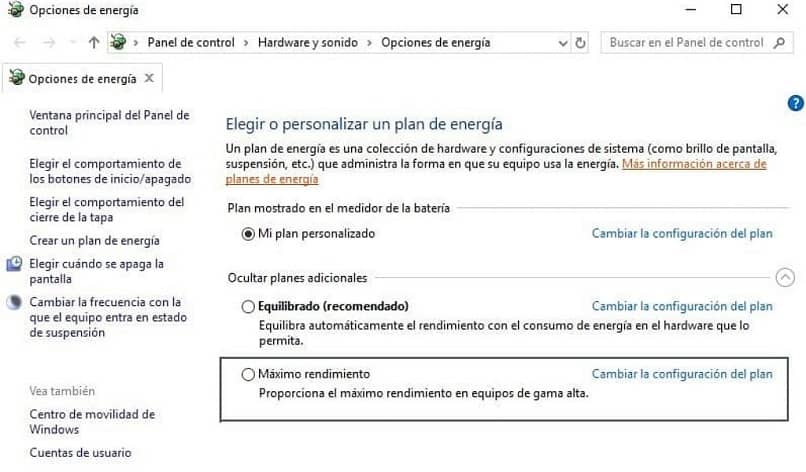 panel of options for energy plan